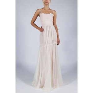Dámské šaty SOKY SOKA na ramínka s šifonovou sukní dlouhé smetanově bílé - Bílá / XL - SOKY&SOKA L
