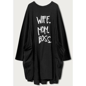 Černé dámské oversize šaty s velkými kapsami (50656) Černá jedna velikost