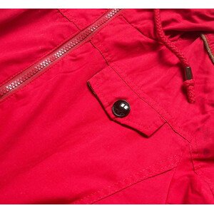 Krátká červená bunda parka s kapucí (TLR335) odcienie czerwieni S (36)