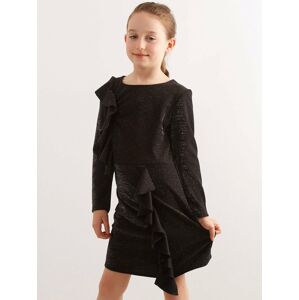 Dětské černé brokátové šaty s volánky 152
