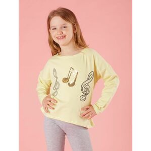 Dívčí halenka s hudební aplikací ve světle žluté barvě 164