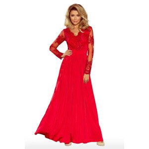 Exkluzivní dámské šaty s výšivkami a dlouhým rukávem dlouhé červené - Červená - Numoco S