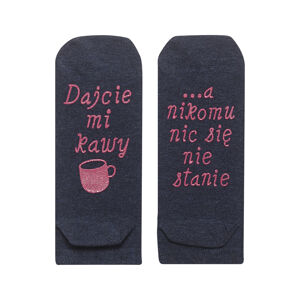 Ponožky se životními instrukcemi SOXO - "DAJCIE MI KAWY" ("Dejte mi kávu") tmavě modrá 35-40