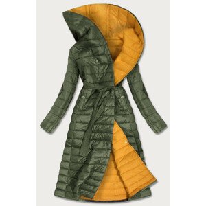 Prošívaný kabát v khaki barvě s kontrastní podšívkou (1118) Khaki S (36)