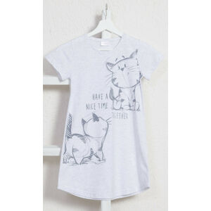 Dětská noční košile s krátkým rukávem Kočky - Vienetta šedá s potiskem 3-4