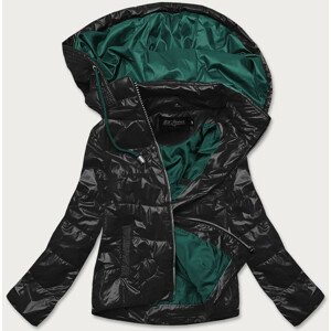 Krátká černo/zelená dámská bunda s barevnou kapucí (BH2005BIG) Zelený 46