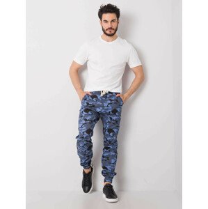 Modré pánské kalhoty s vojenskými vzory L