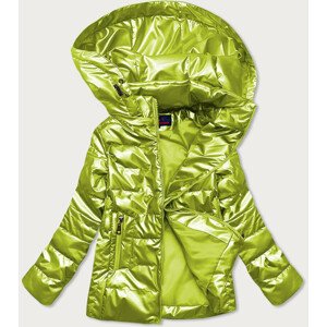 Lesklá prošívaná dámská bunda v limetkové barvě (2021-04) odcienie zieleni S (36)