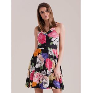 Dámské šaty s květy 18014 - FPrice černá- MIX barev S