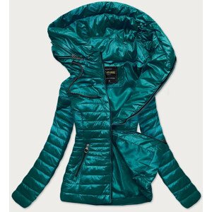 Tyrkysová prošívaná dámská bunda s kapucí (6366) Zelený L (40)