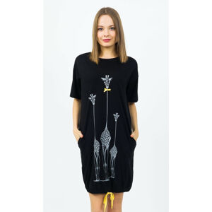 Dámské domácí šaty s krátkým rukávem Žirafy - Vienetta černá vzor M/L