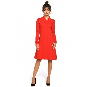 B044 Trapézové šaty s žebrovaným lemováním - červené EU XL