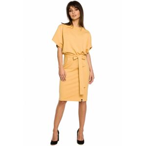 B058 Pásové kimonové rukávové šaty EU S / M žlutá