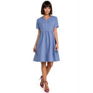 B081 Mini šaty s vysokým pasem a vrubovým výstřihem EU L modrý