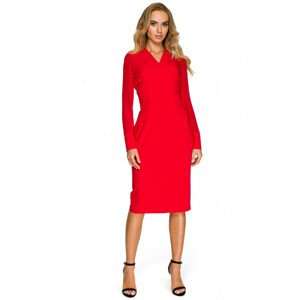 S136 Šifonové pouzdrové šaty s dlouhými rukávy - červené EU XXL