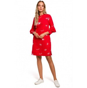 M445 Printed a-line dress with ruffled sleeves  EU S red