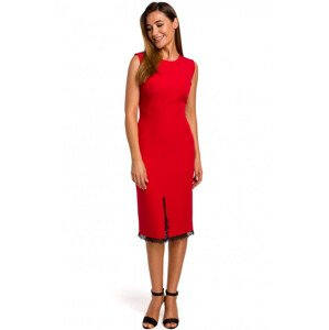 S190 Pencil dress with lace accent  EU L red