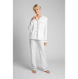LA019 Cotton Pyjama Top Sleepshirt With Decorative Piping  EU S ecru