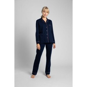 LA019 Bavlněný pyžamový top s ozdobným lemem - tmavě modrý EU S