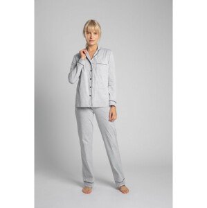 LA019 Bavlněný pyžamový top s ozdobným lemem - světle šedý EU L