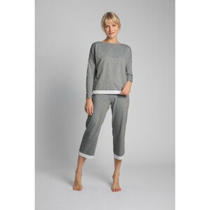 LA040 Bavlněné pyžamo s krajkovým lemem - šedé EU S/M
