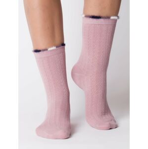Tmavě růžové teplé ponožky s dekorativní vazbou a chmýří 35-39