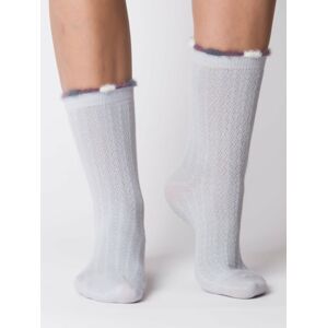 Šedo-modré teplé ponožky s dekorativní vazbou a prachovým peřím 38-42