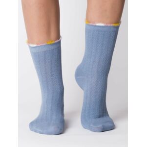 Modré teplé ponožky s dekorativní vazbou a prachovým peřím 35-39