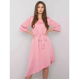 Pudrově růžové asymetrické šaty s opaskem 36