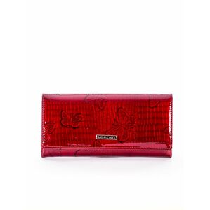 Přírodní červená kožená peněženka s motýly jedna velikost