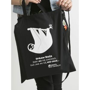 Černá bavlněná taška s nápisem a leností jedna velikost
