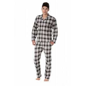 Pánské flanelové pyžamo  092 - Roslli hnědá kostka XL