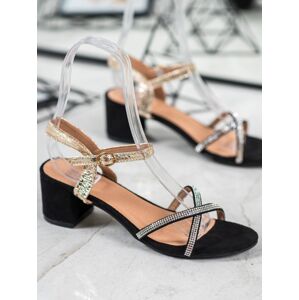 Trendy dámské  sandály zlaté na širokém podpatku