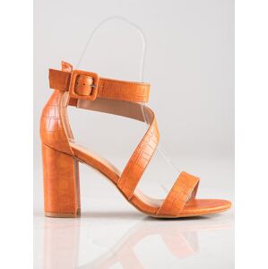Zajímavé  sandály oranžové dámské na širokém podpatku 36