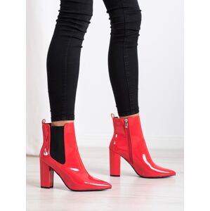 Exkluzívní  kotníčkové boty červené dámské na širokém podpatku 37