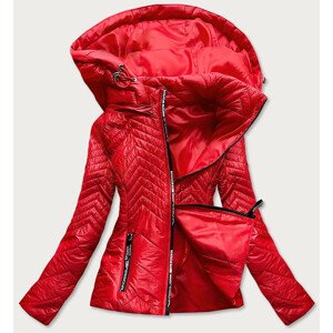Krátká červená dámská prošívaná bunda s kapucí (B9566) Červené L (40)