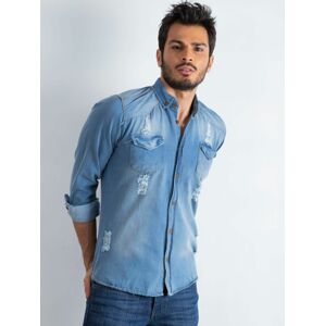 Pánská džínová košile s otvory v modré barvě 2XL