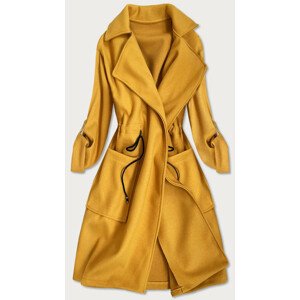 Hořčicový dámský kabát bez zapínání (20536) Žlutá jedna velikost