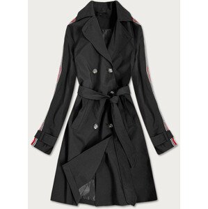 Černý tenký kabát-trenčkot s páskem (TR902) Černá L (40)
