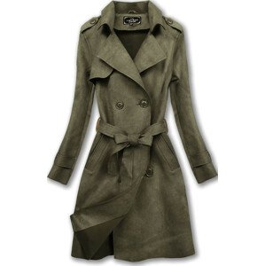 Dvouřadový semišový kabát v khaki barvě (6003) Khaki XL (42)