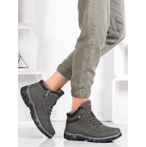 Pohodlné šedo-stříbrné  trekingové boty dámské na plochém podpatku 36