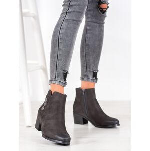 Exkluzívní šedo-stříbrné dámské  kotníčkové boty na širokém podpatku 37