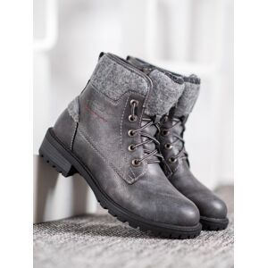 Módní dámské  kotníčkové boty šedo-stříbrné na plochém podpatku 39