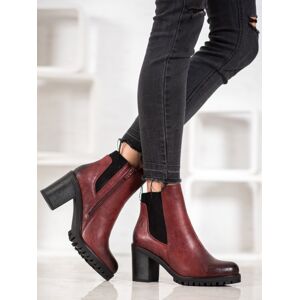 Trendy dámské červené  kotníčkové boty na širokém podpatku 36