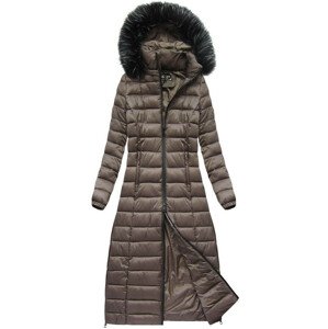 Hnědý dámský kabát s kapucí (7758) brązowy S (36)