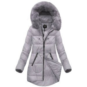 Šedá dámská zimní bunda s kapucí (7703BIG) nachový 54
