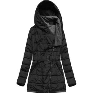 Černá dámská bunda s kapucí a páskem (YB929) černá 46