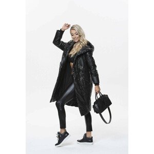 Černý dámský kabát s kapucí (C9227) czarny S (36)