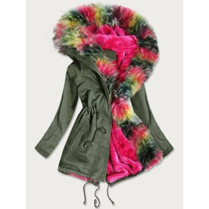 Khaki dámská zimní parka s barevným kožíškem (D-216#) khaki S (36)
