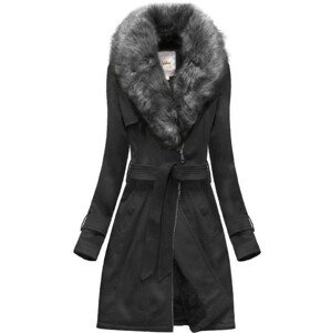 Černo-šedý dámský kabát s páskem (6515) czarny XL (42)